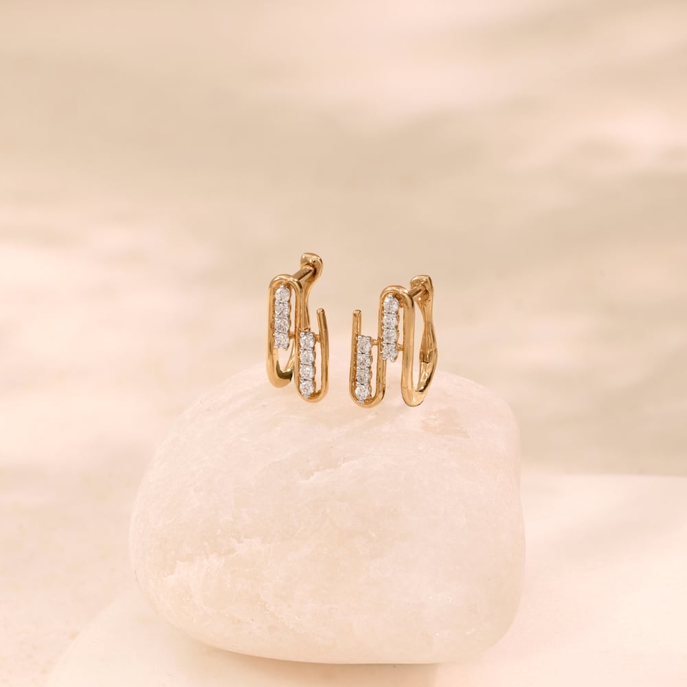 Sleek Parallel Diamond Hoop Earrings