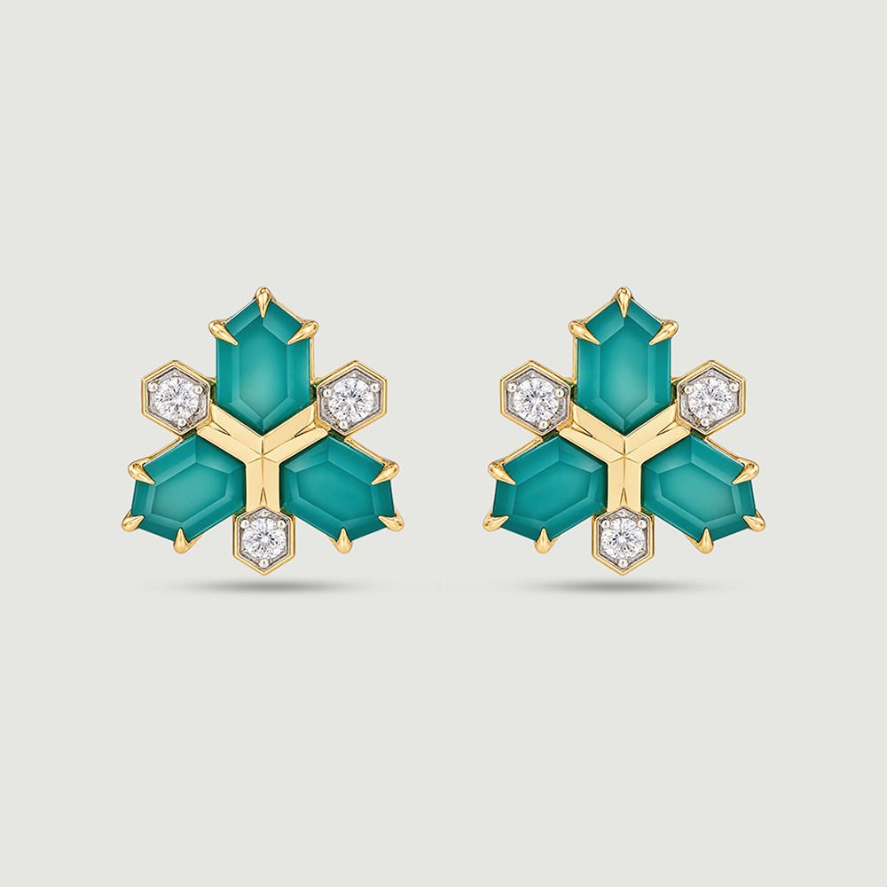 Sculptural Geometric Green Onyx Stud Earrings,,hi-res thumbnail 3
