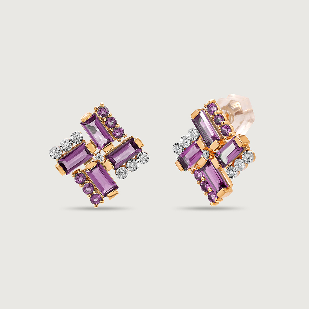 Dazzling Martini Marvel 14KT Diamond & Amethyst Stud Earrings,,hi-res thumbnail 4