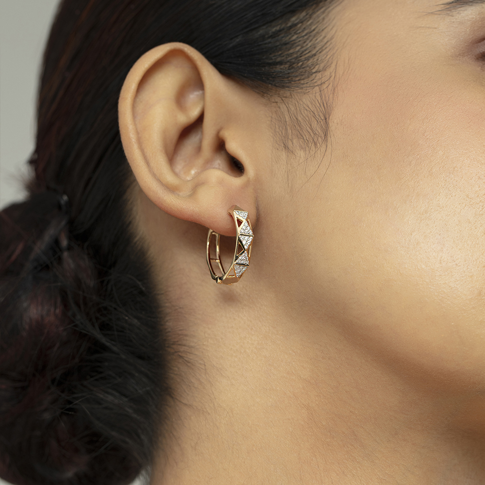 Geometric Luxe Gold & Diamond Hoop Earrings,,hi-res thumbnail 2