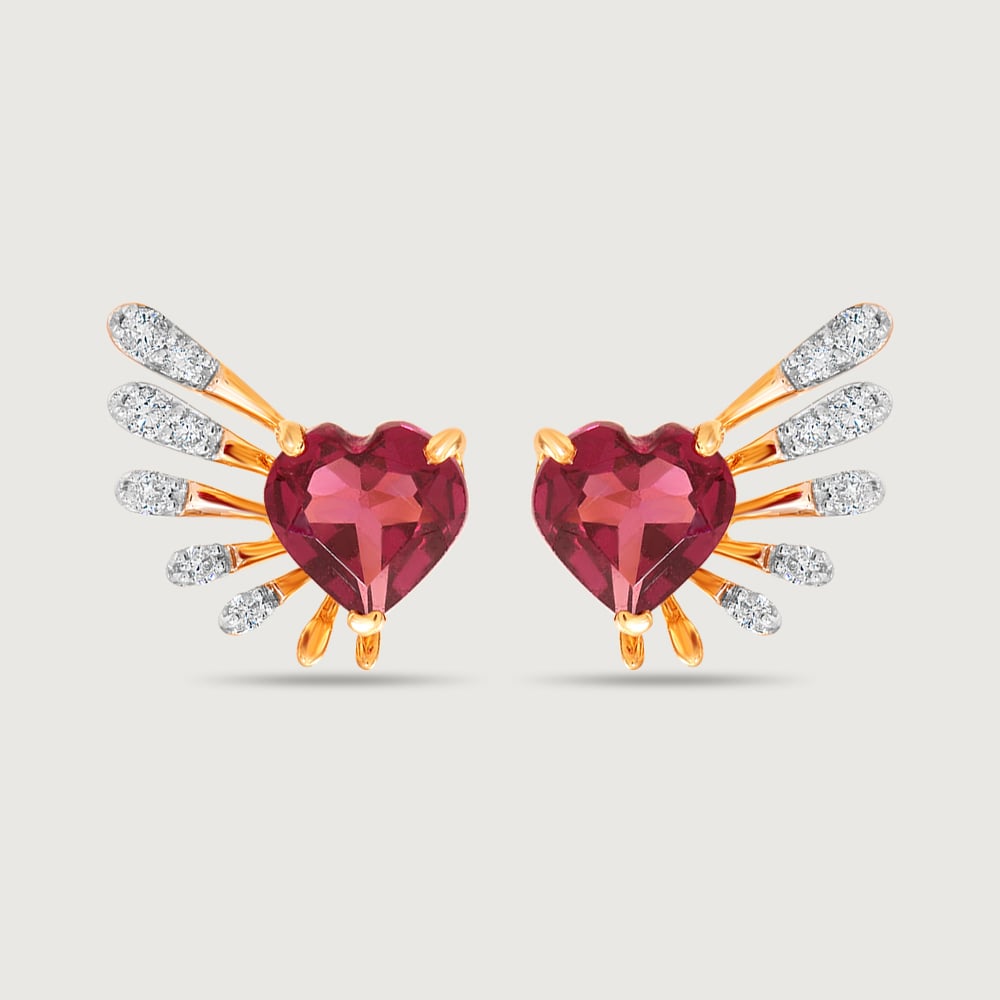 Cupid Edit 14KT Gold Diamond & Pink Garnet Stud Earrings,,hi-res thumbnail 3