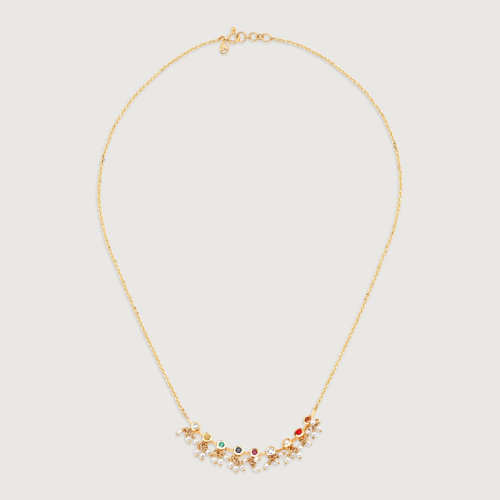 Charm of Cheer 14KT Navratna Necklace,,hi-res thumbnail 3