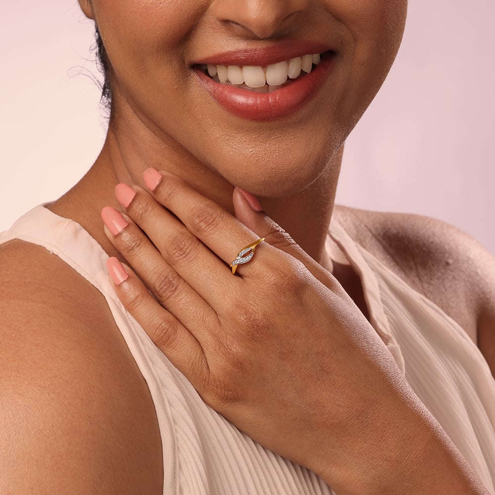 Wavelit Leaves 14 Kt Gold & Diamond Ring,,hi-res thumbnail 2