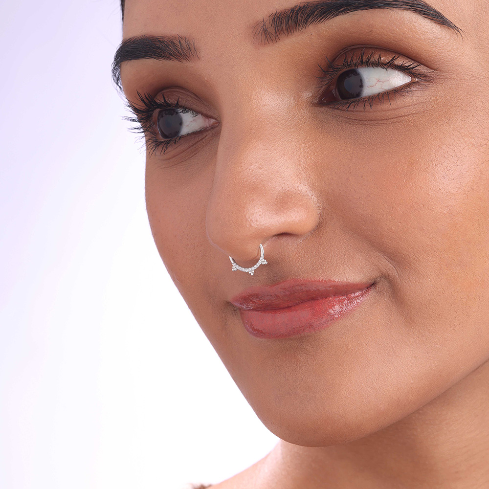 Dainty Halo Silver Septum Ring,,hi-res thumbnail 2