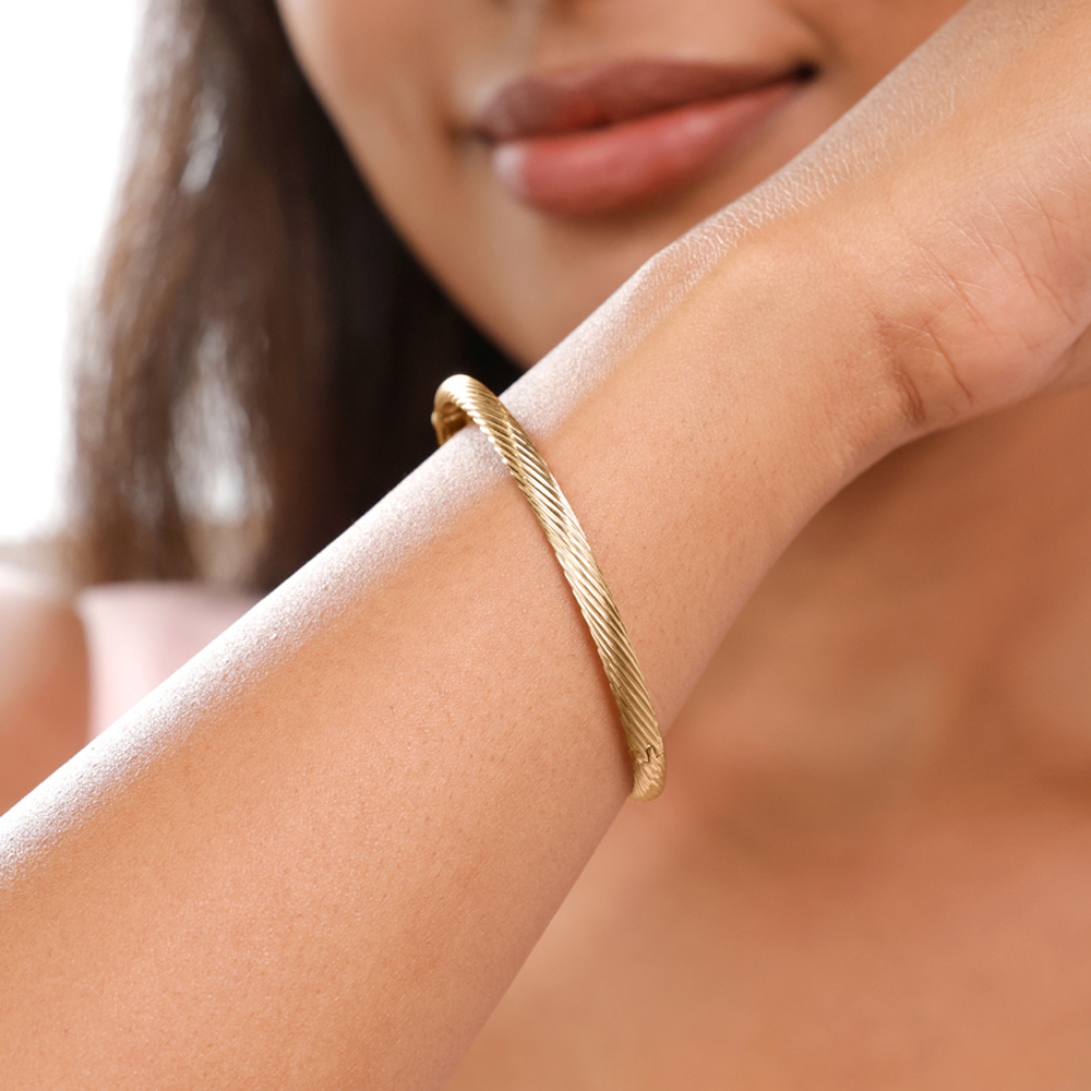 Sleek Textured Gold Bangle,,hi-res thumbnail 2