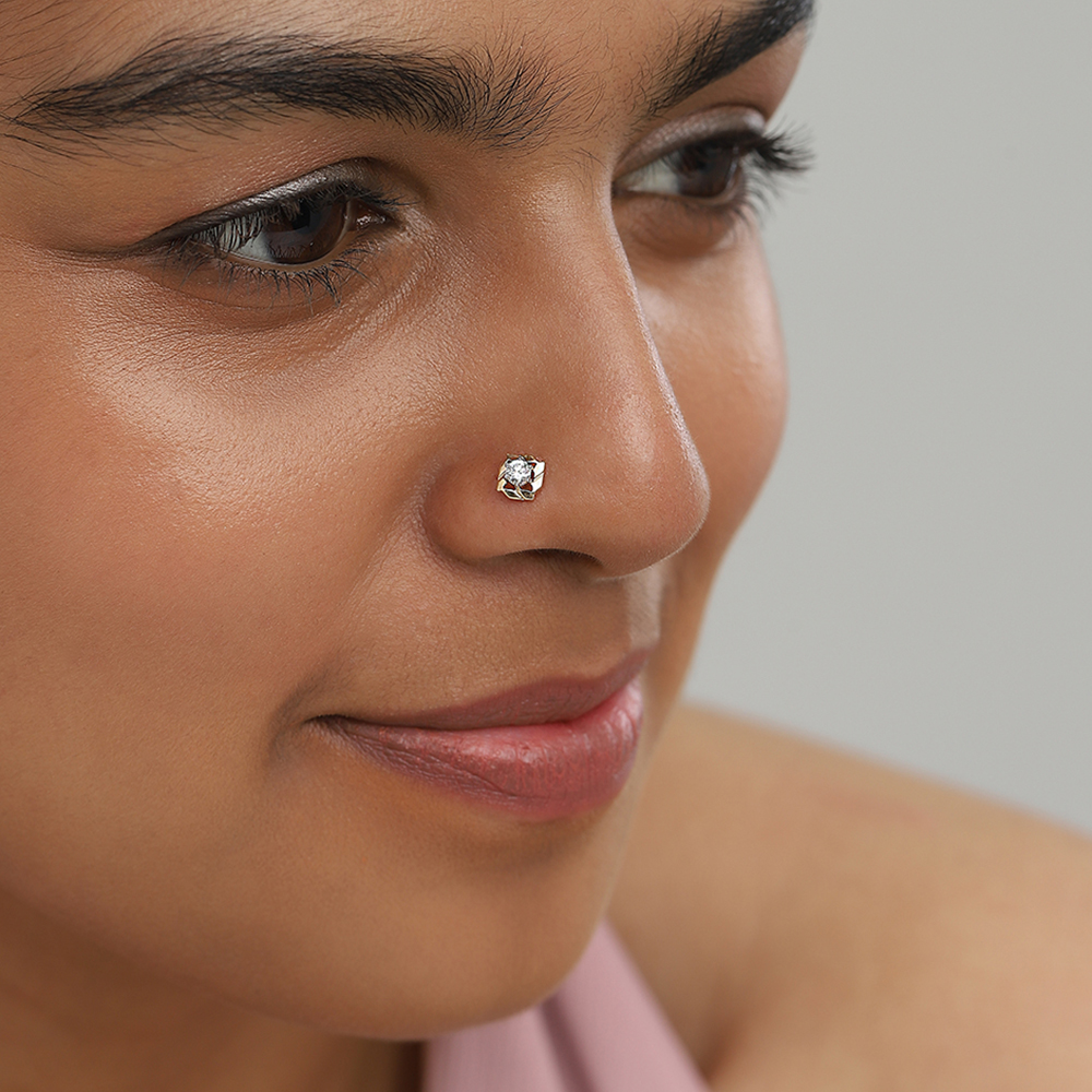 Sparkling Charm Gold and Diamond Nose Pin,,hi-res thumbnail 2