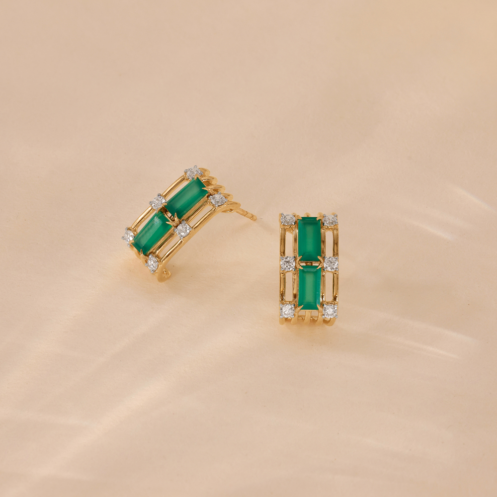 Sleek Cascading Green Onyx Hoop Earrings