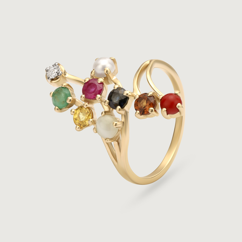 Gemstone Symphony 14KT Navaratna Finger Ring,,hi-res thumbnail 3
