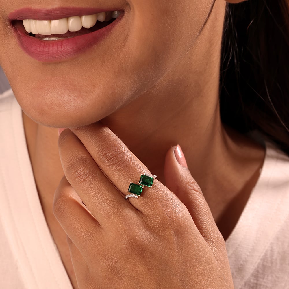 Radiant Envy 14KT Emerald & Diamond Ring,,hi-res thumbnail 2
