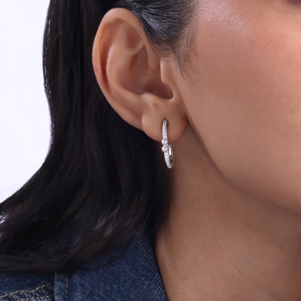 Twinkle Duo Silver Hoop Earrings,,hi-res thumbnail 2