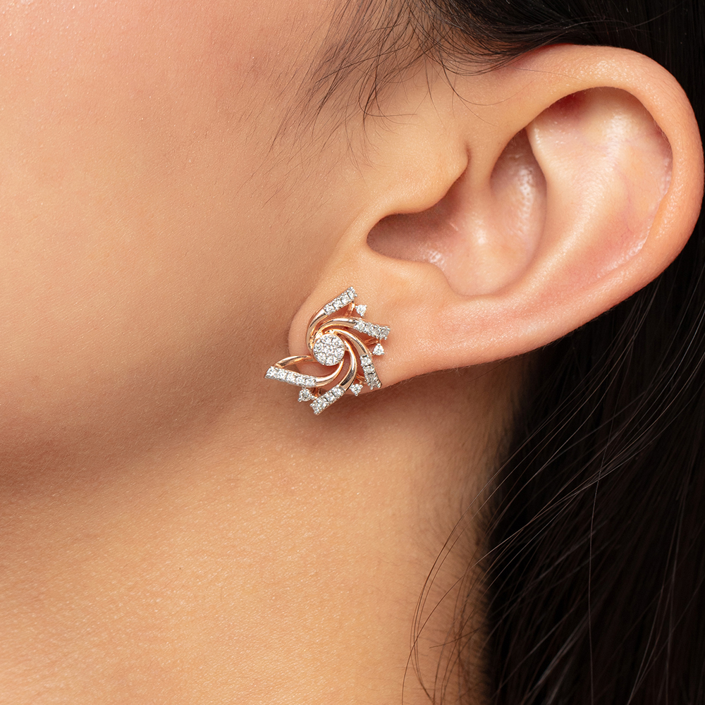 Whirling Glow Gold & Diamond Stud Earrings,,hi-res thumbnail 2