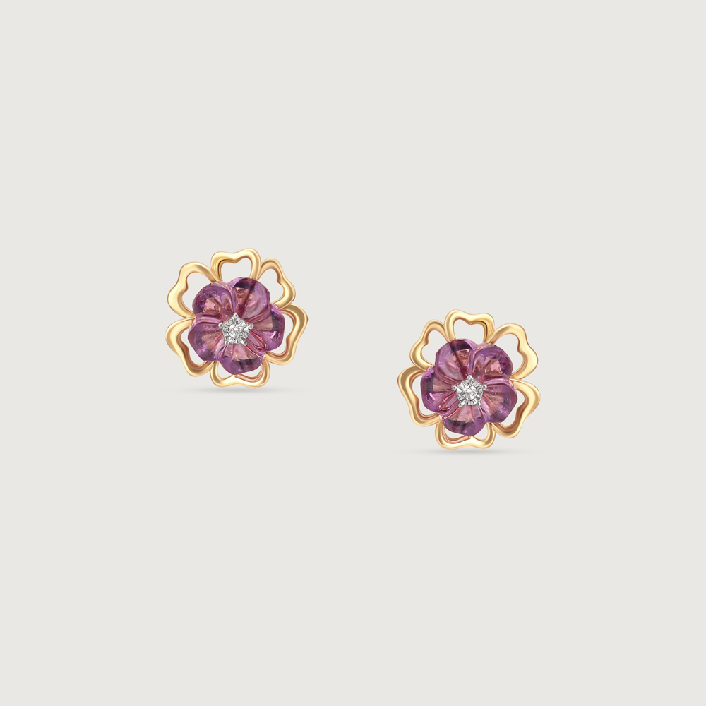 Floral Finesse Amethyst & Diamond Stud Earrings,,hi-res thumbnail 3