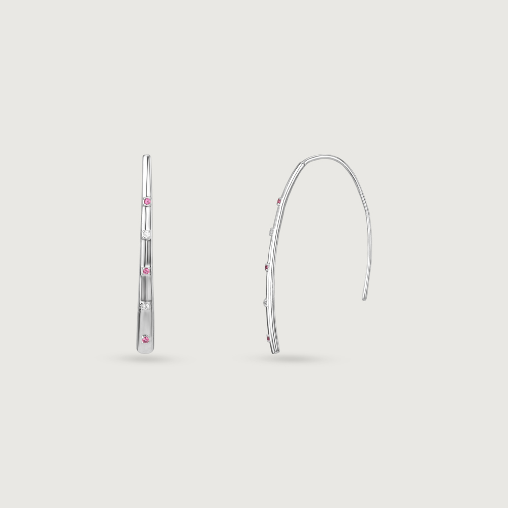Playful Linear Silver Hoop Earrings,,hi-res thumbnail 4