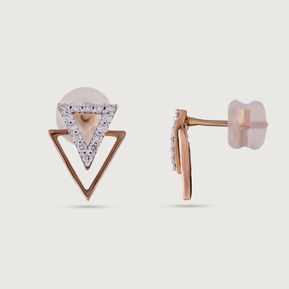 Geometric Sparkles Gold & Diamond Stud Earrings,,hi-res thumbnail 3