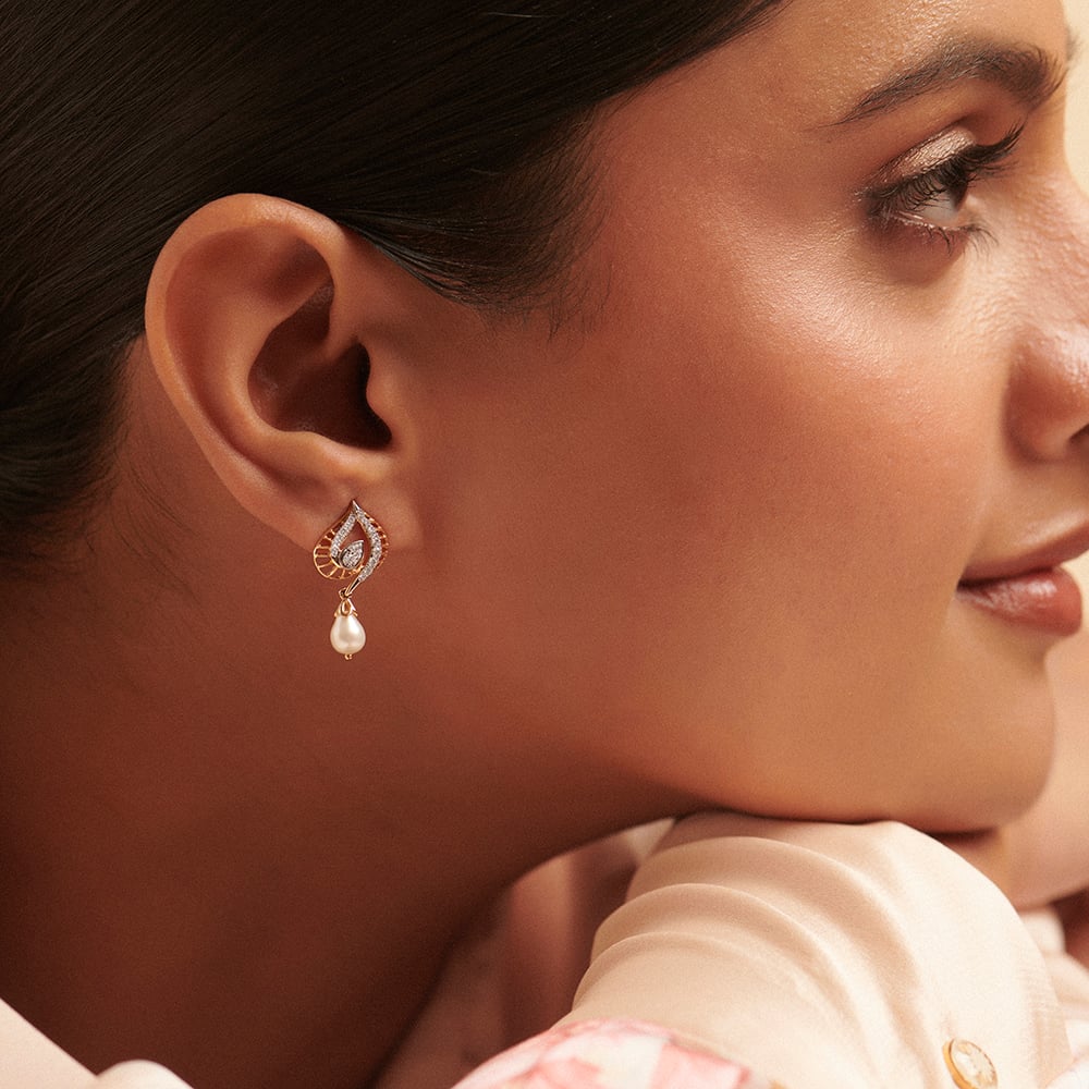 Radiant Diya Pearl Diamond Drop Earrings,,hi-res thumbnail 2