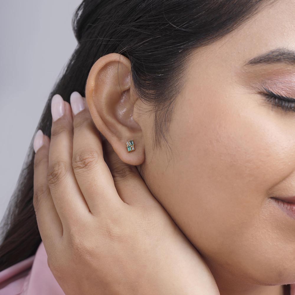 Modern Grid Diamond Stud Earrings,,hi-res thumbnail 2