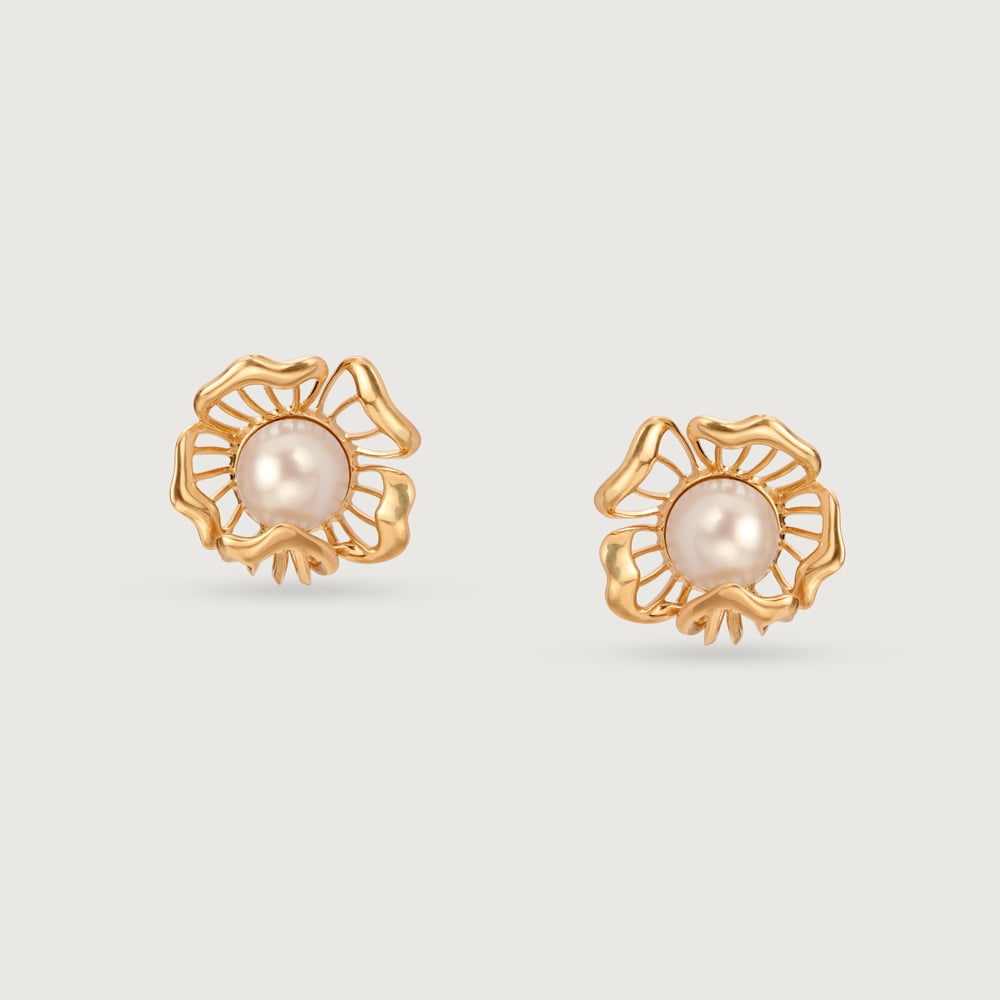 Floral Whispers 14 Kt Gold & Pearl Stud Earrings,,hi-res thumbnail 3