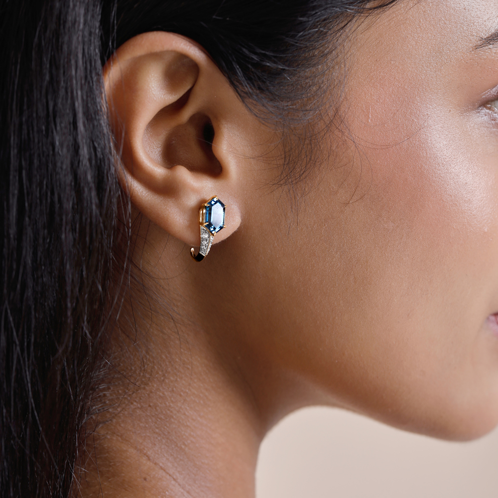 Blue Radiance Topaz Gold Hoop Earrings,,hi-res thumbnail 2