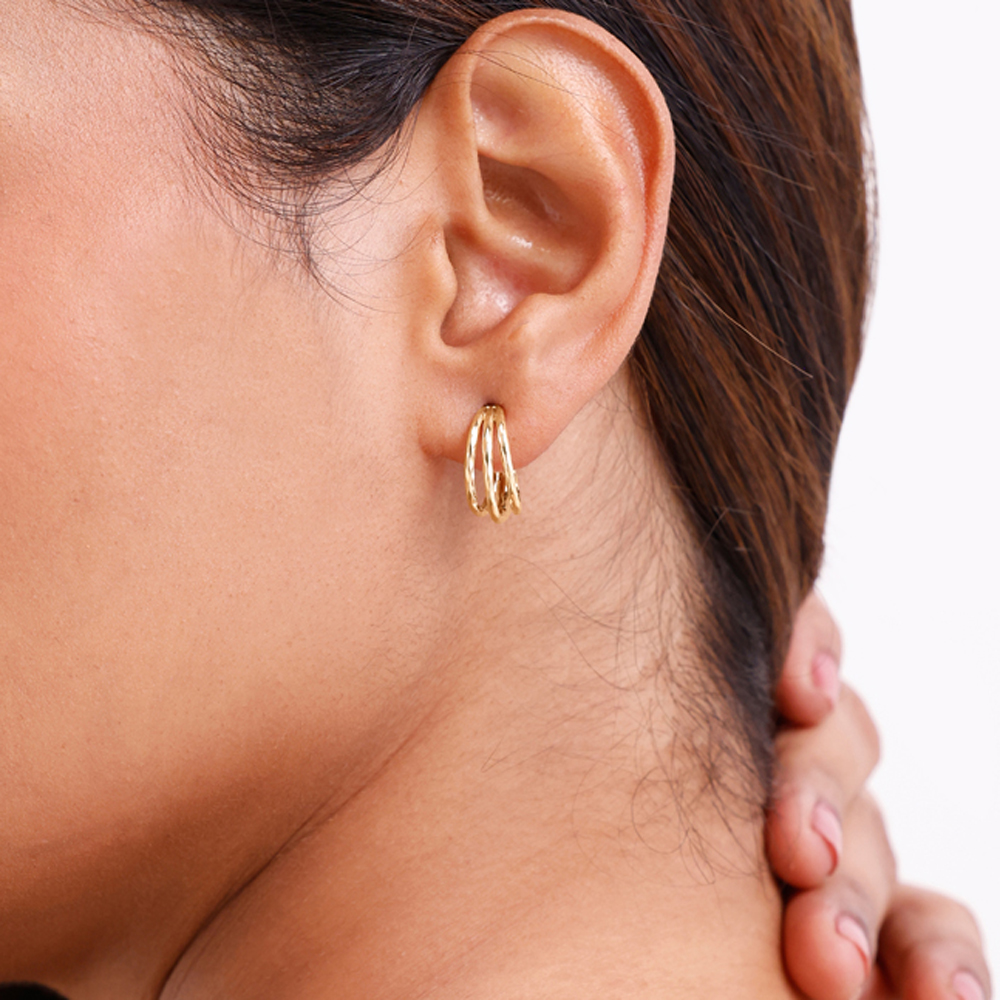 Triple Curve Gold Hoop Earrings,,hi-res thumbnail 2