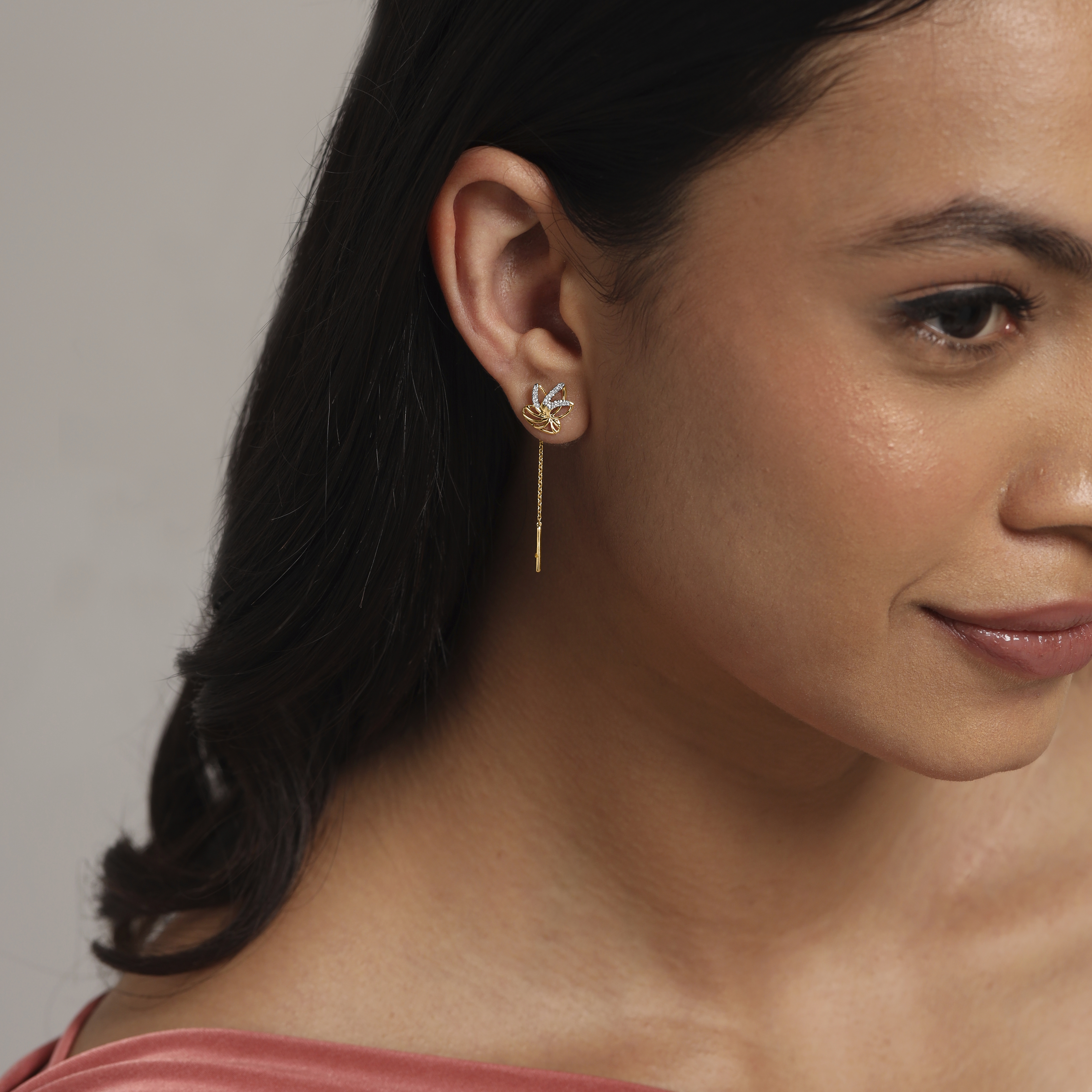 Lotus Bloom Diamond Sui Dhaga Earrings,,hi-res thumbnail 2