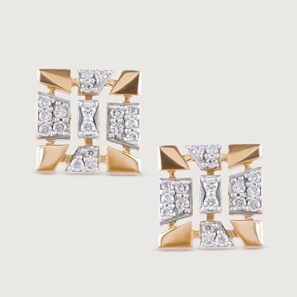 Sequin Grid Gold & Diamond Stud Earrings,,hi-res thumbnail 3