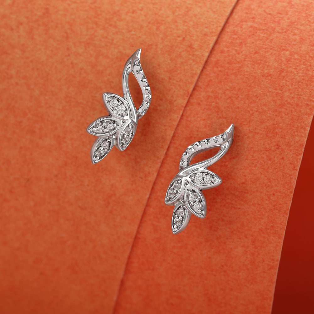 Whimsical Foliage Silver Stud Earrings
