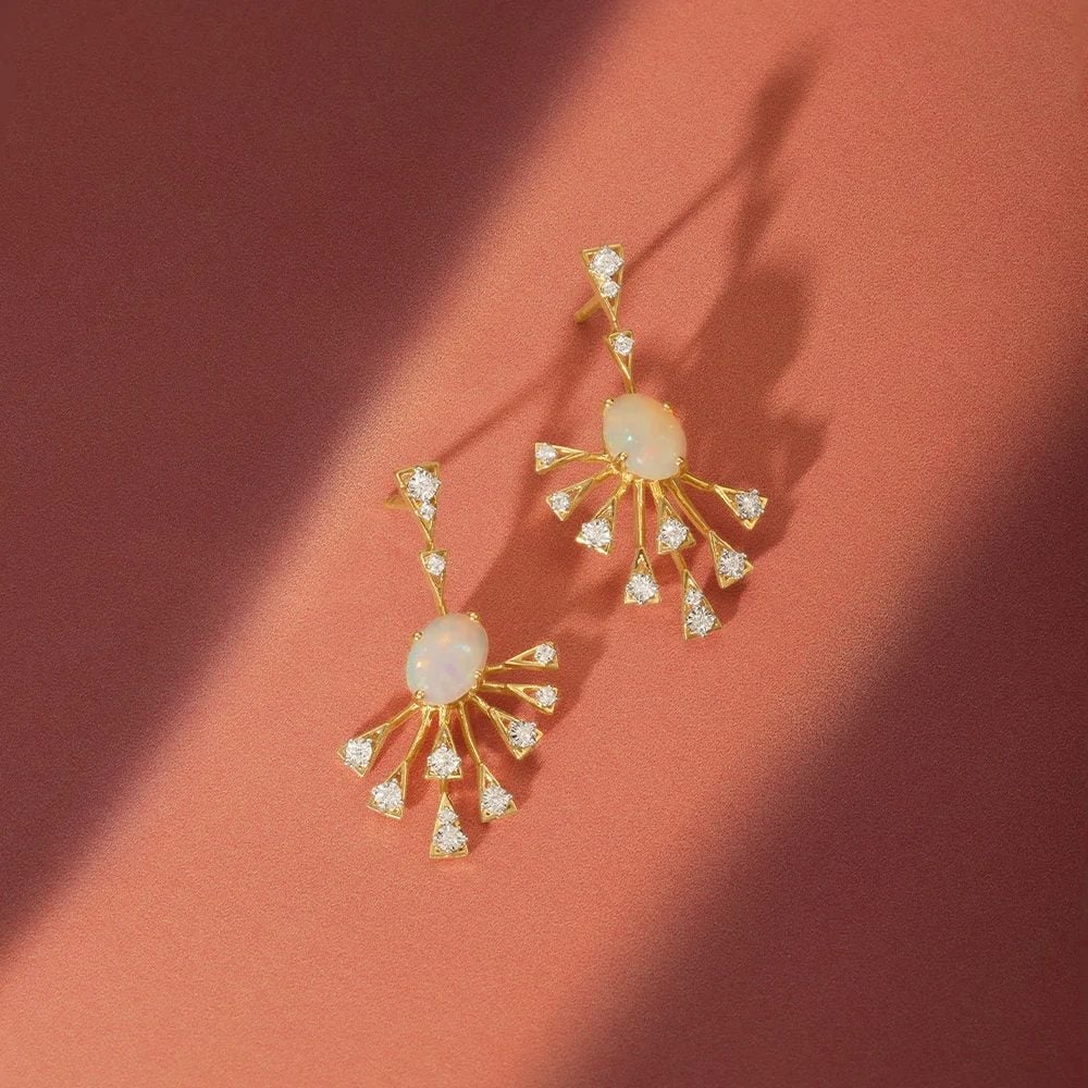 Celestial Opal & Diamond Drop Earrings