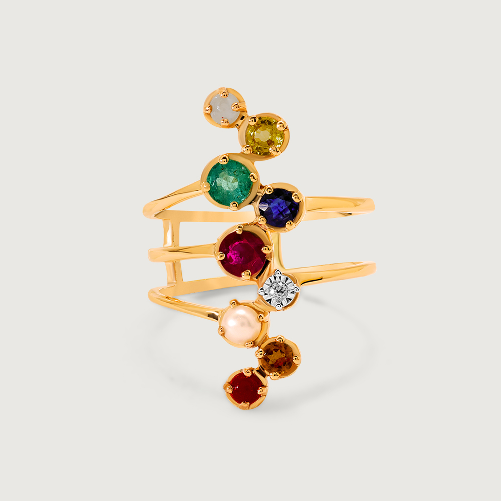 Chic Fusion 14KT Navaratna Finger Ring,,hi-res thumbnail 3