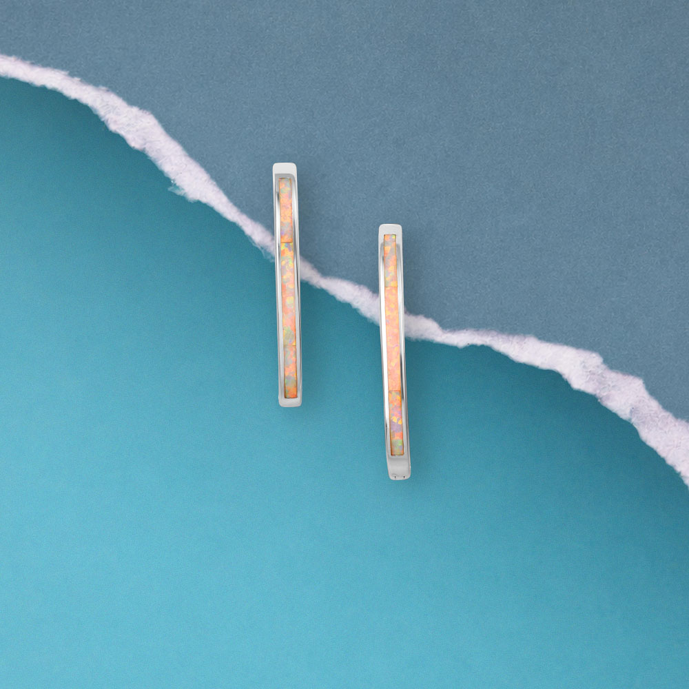 Sleek Luminous Opal Silver Hoop Earrings