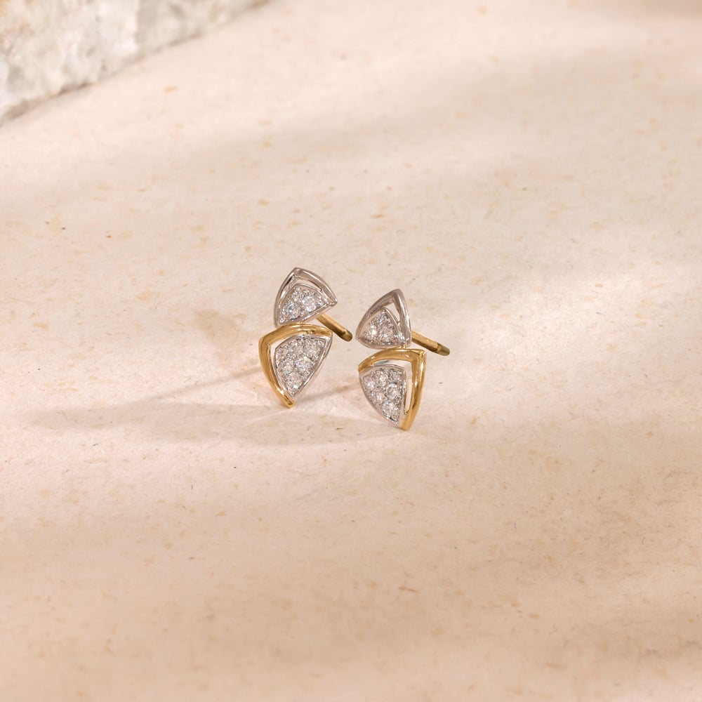 Architectural Poised Diamond Platinum Gold Stud Earrings