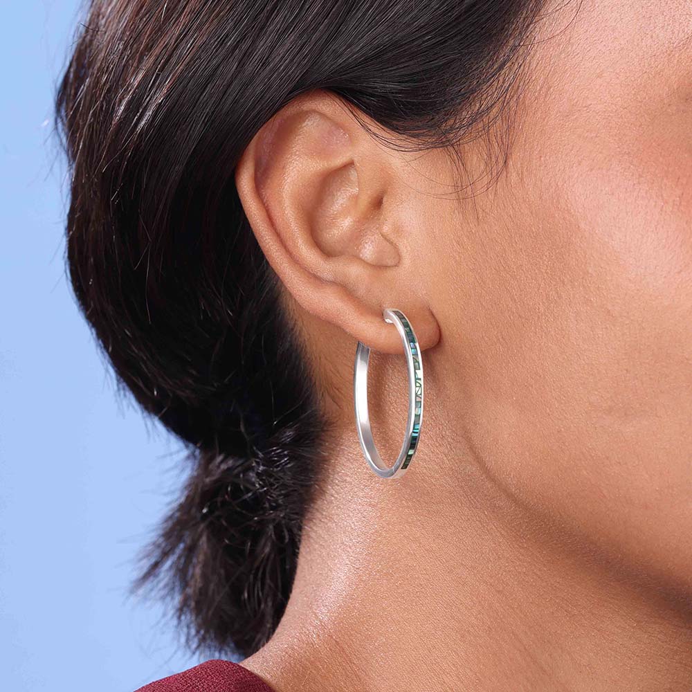 Vibrant Sleek Abalone Silver Hoop Earrings,,hi-res thumbnail 2