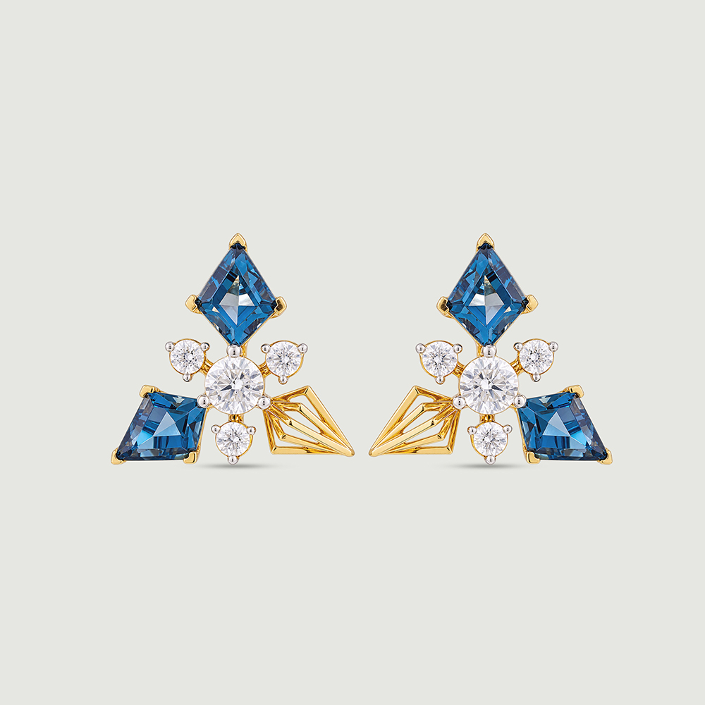 Geometric Blue Topaz Gold Stud Earrings,,hi-res thumbnail 3