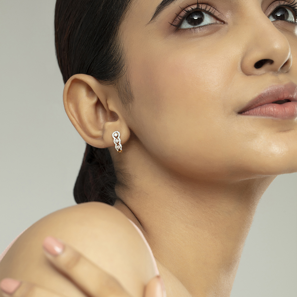 Sleek Edge Gold & Diamond Hoop Earrings,,hi-res thumbnail 2