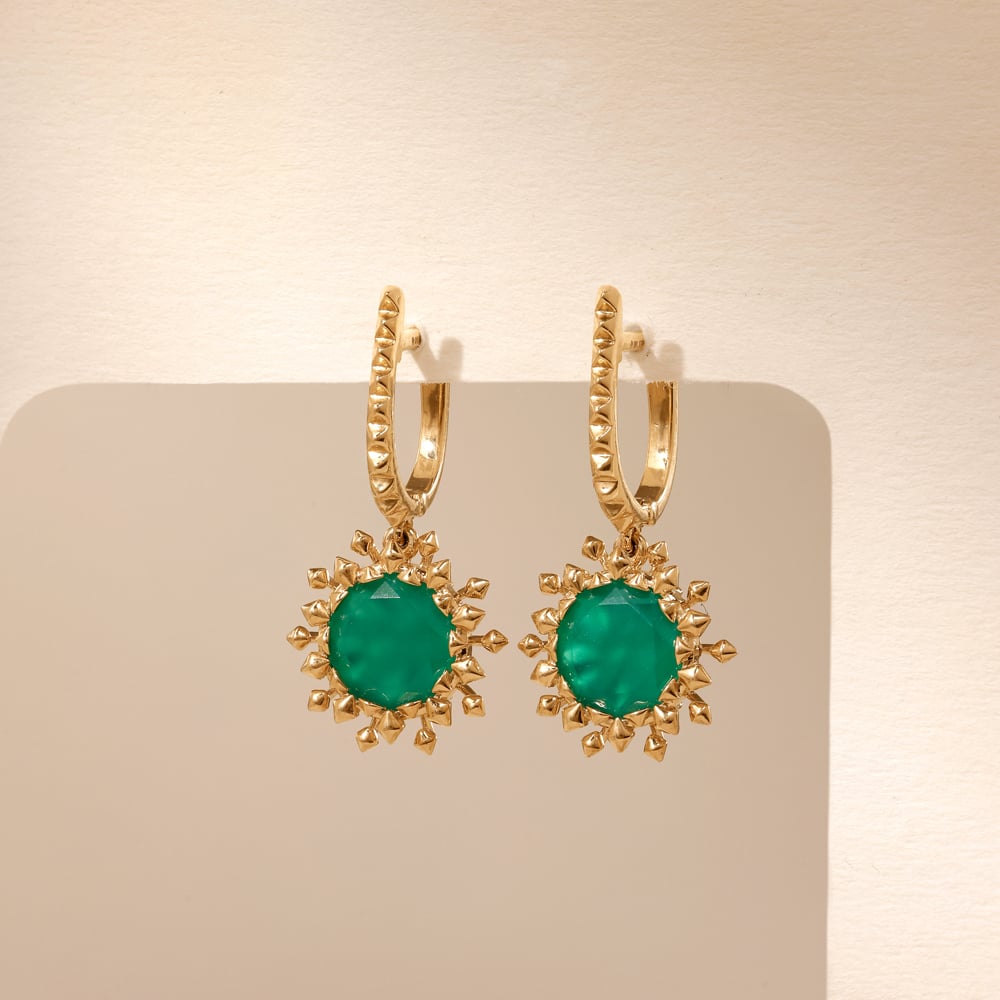 Dynamic Sculptural Green Onyx Hoop Earrings