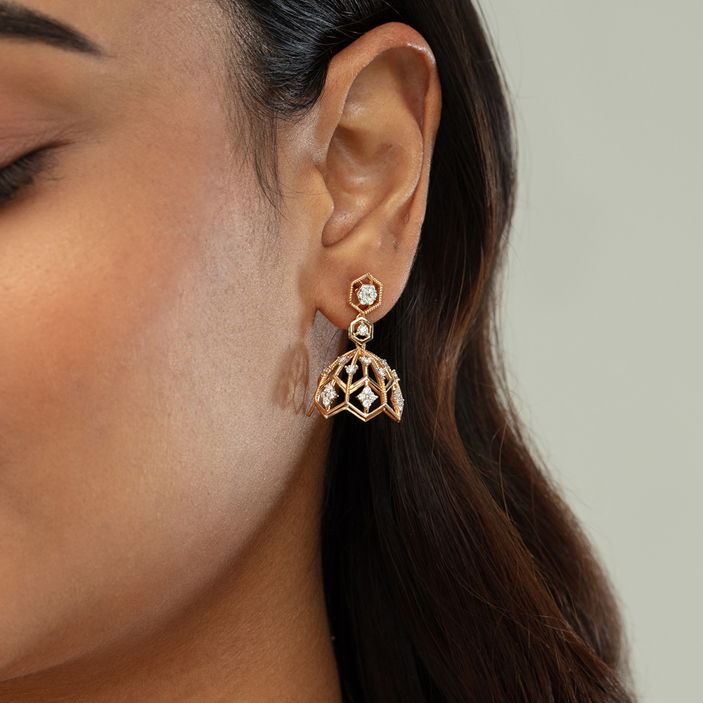 Lippan Grandeur Gold & Diamond Jhumka,,hi-res thumbnail 2