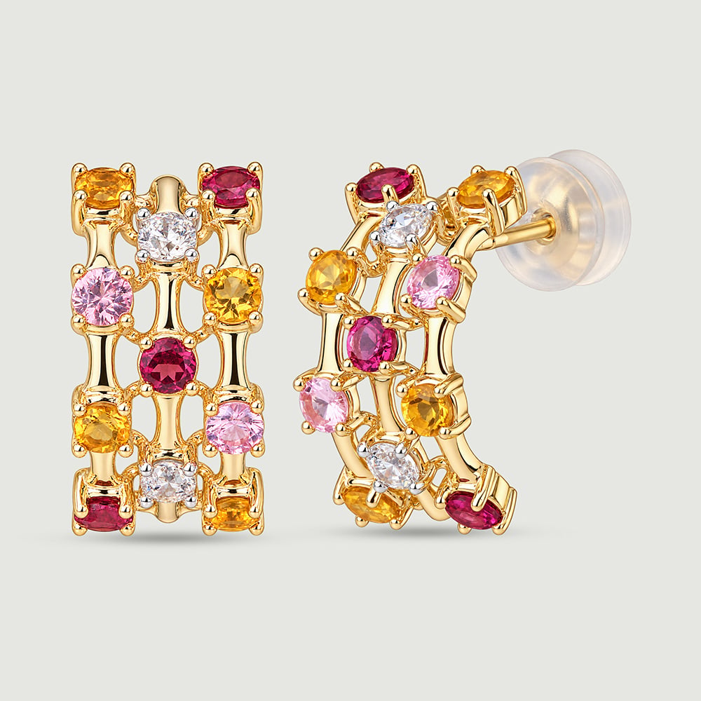 Warm Radiant Citrine Sapphire and Garnet Hoop Earrings,,hi-res thumbnail 2