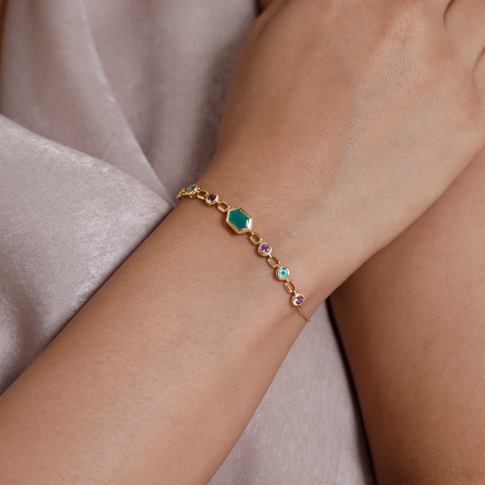 Rhythmic Linked Amethyst Emerald and Onyx Bracelet,,hi-res thumbnail 2