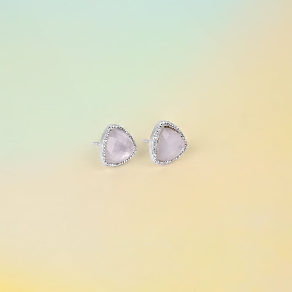 Luminous Facet Quartz Silver Stud Earrings