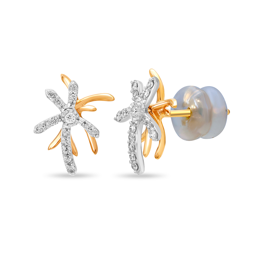 18KT Yellow and White Gold Dazzling Floral Stud Earrings,,hi-res thumbnail 2