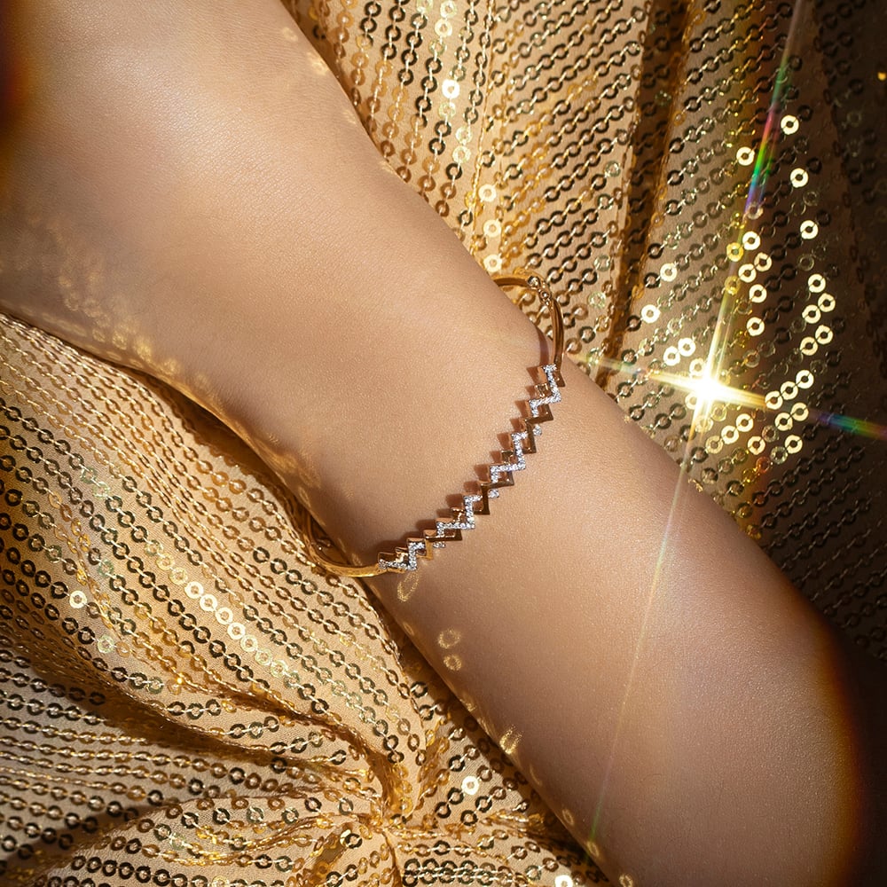 Rhythmic Twist Gold & Diamond Bangle,,hi-res thumbnail 2
