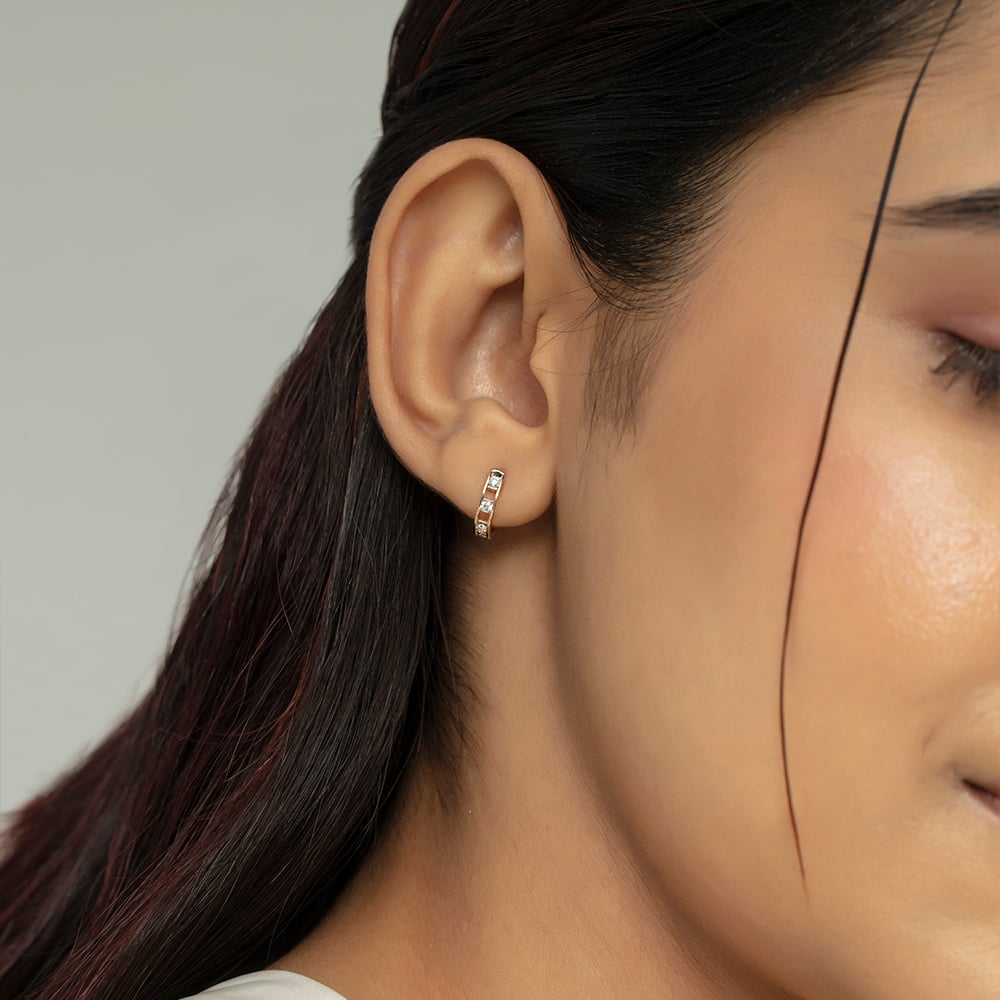 Edgy Radiant Diamond Hoop Earrings,,hi-res thumbnail 2