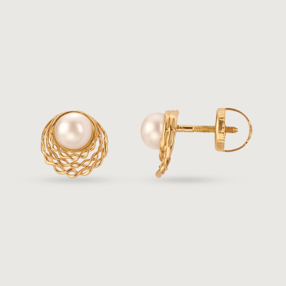 Radiant Halo 18KT Gold & Pearl Stud Earrings,,hi-res thumbnail 4