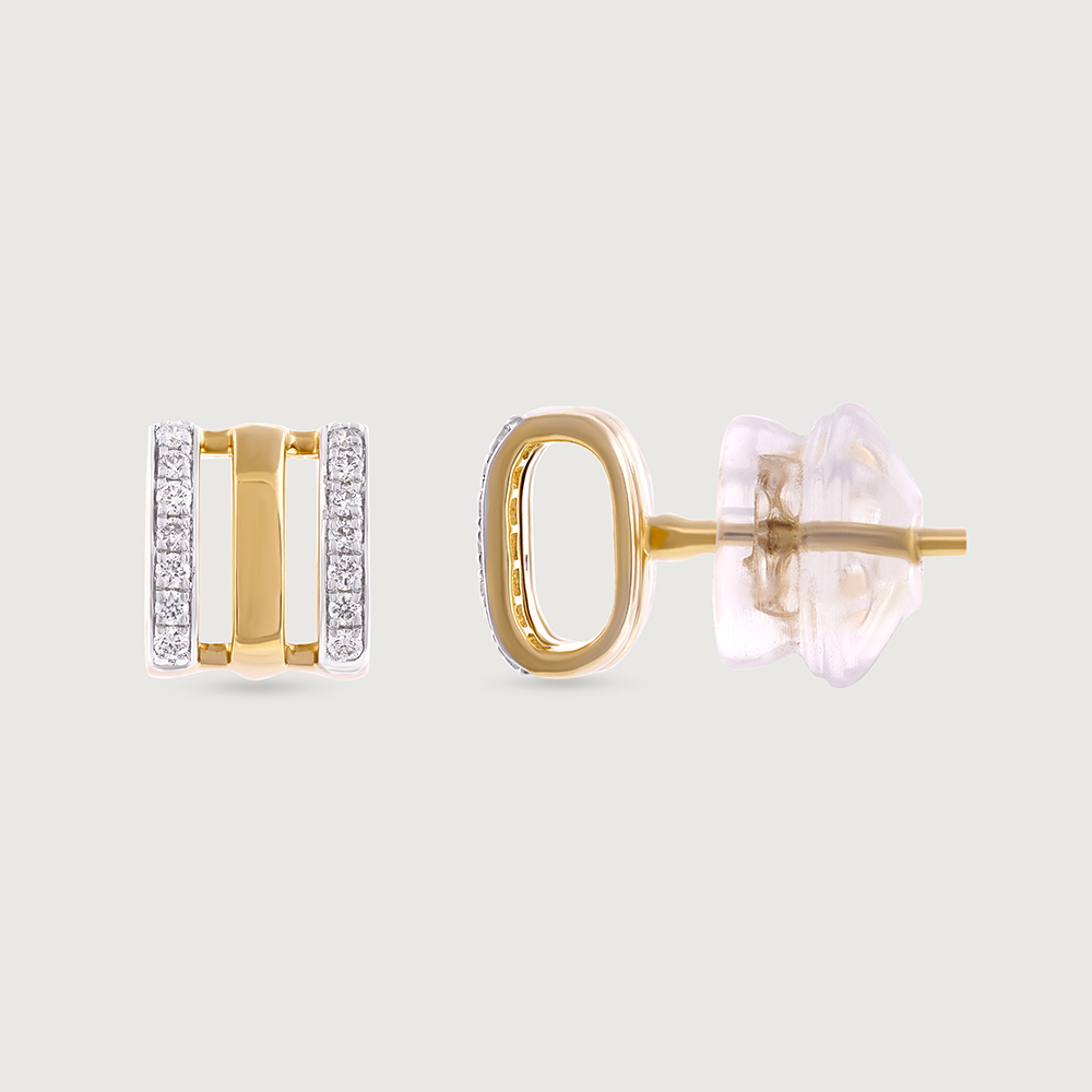 Sleek Dual-Bar Gold & Diamond Stud Earrings,,hi-res thumbnail 4