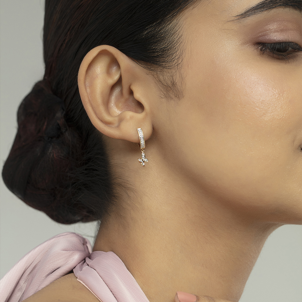 Butterfly Bliss Gold & Diamond Hoop Earrings,,hi-res thumbnail 2