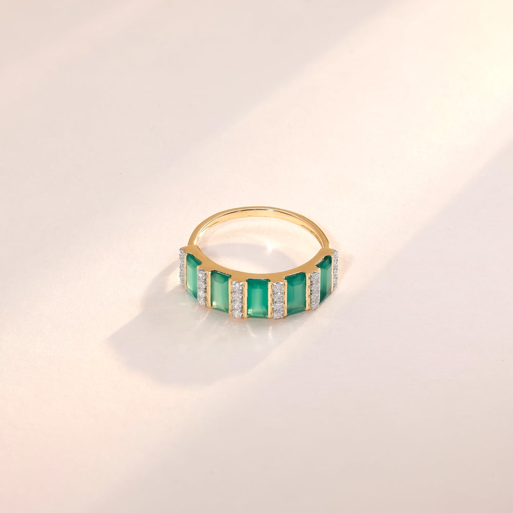 Sleek Alternating Green Onyx Ring