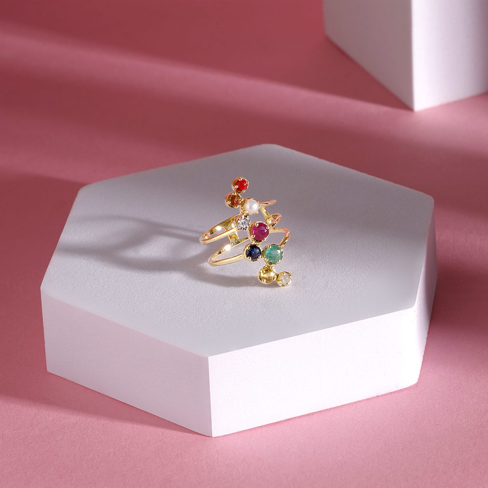 Chic Fusion 14KT Navaratna Finger Ring,,hi-res thumbnail 2
