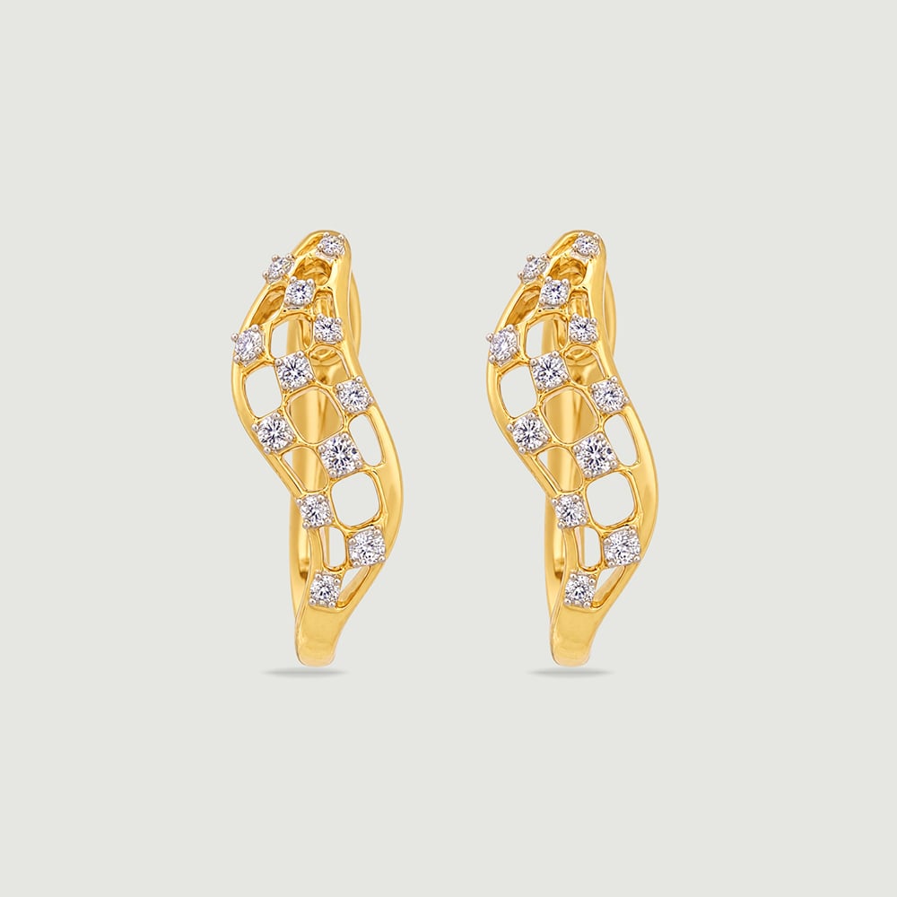 Edgy Checkered Diamond Hoop Earrings,,hi-res thumbnail 3