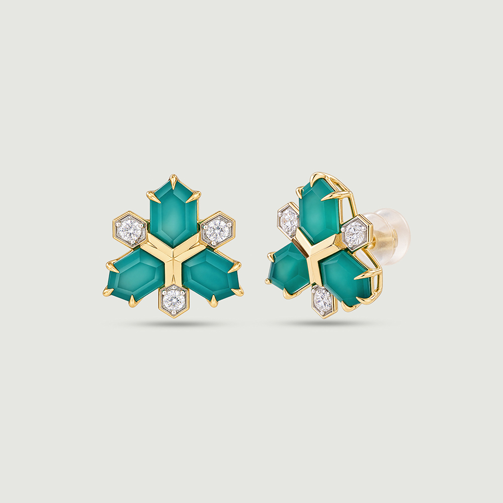 Sculptural Geometric Green Onyx Stud Earrings,,hi-res thumbnail 4