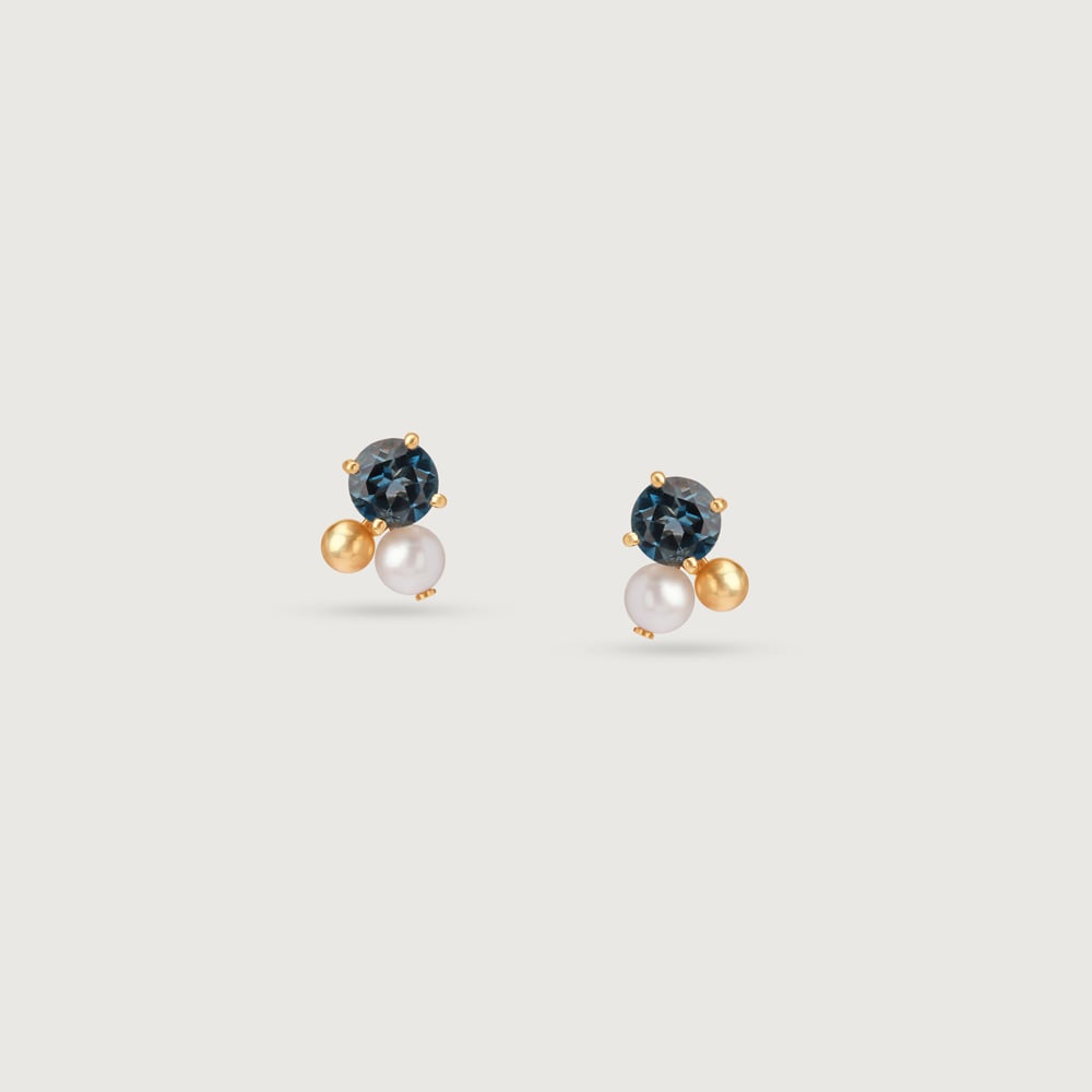 Aqua Twinkle Pearl & Gold Stud Earrings,,hi-res thumbnail 3