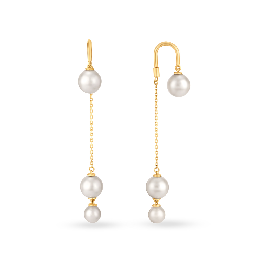 Pearl-Entwine Yellow Gold Drop Earrings,,hi-res thumbnail 2